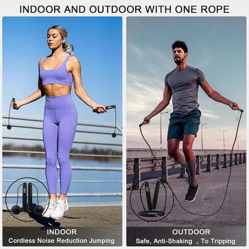 2-in-1 Weighted Jump Rope with Counter - Corded & Cordless Skipping Rope with LCD Display, Cordless jump rope,Adjustable Length Steel Ball Bearings Jumping Rope for Adults Fitness, Home Gym Workout in Saudi Arabia