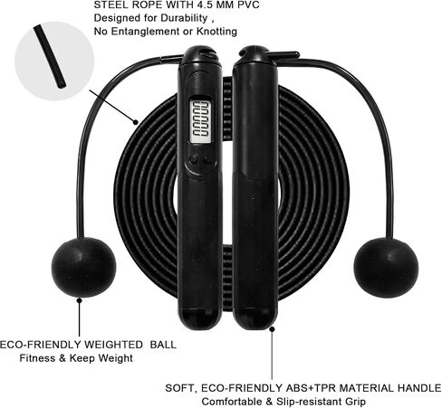 2-in-1 Weighted Jump Rope with Counter - Corded & Cordless Skipping Rope with LCD Display, Cordless jump rope,Adjustable Length Steel Ball Bearings Jumping Rope for Adults Fitness, Home Gym Workout in Saudi Arabia