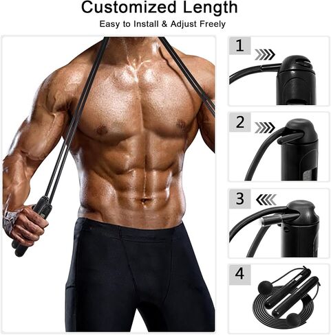 2-in-1 Weighted Jump Rope with Counter - Corded & Cordless Skipping Rope with LCD Display, Cordless jump rope,Adjustable Length Steel Ball Bearings Jumping Rope for Adults Fitness, Home Gym Workout in Saudi Arabia