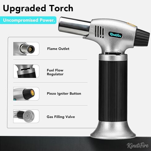 Torch Torch Lighter ، Torch Kithcne القابلة لإعادة التعبئة مع قفل السلامة ، وضع اللهب المستمر ، لهب قابل للتعديل للمطبخ ، اللحام والخبز (غاز البوتان غير مدرج) in Kuwait