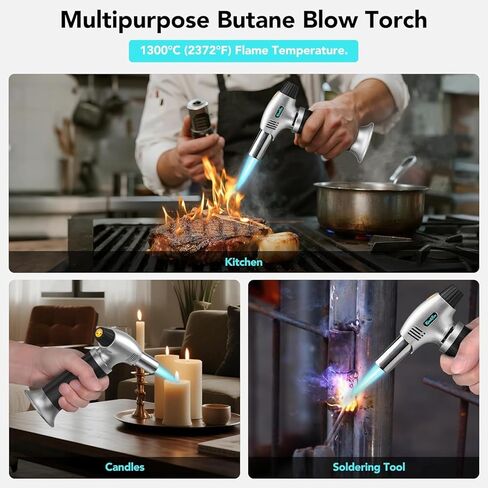 Torch Torch Lighter ، Torch Kithcne القابلة لإعادة التعبئة مع قفل السلامة ، وضع اللهب المستمر ، لهب قابل للتعديل للمطبخ ، اللحام والخبز (غاز البوتان غير مدرج) in Kuwait