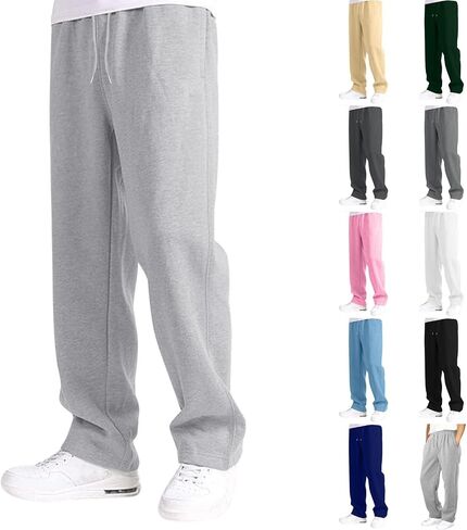 Baggy Sweatpants for Men Fleece Straight Leg Casual Pant Elastic Waist Sweat Pants Workout Athletic Pants with Pocket in Saudi Arabia