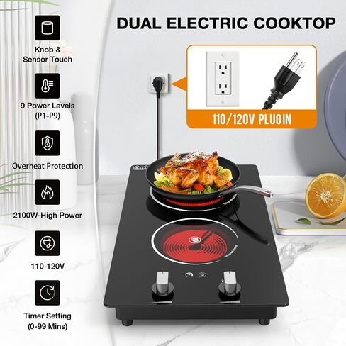 موقد فردي كهربائي Cooktop 1800W - موقد موقد كهربائي 110 فولت من الموقد المحمول مع LED Touch Control 10 مستوى الطاقة ، لوحة ساخنة مع قفل أمان الطفل ، وموقت وحماية من السخرية الزائدة in Kuwait
