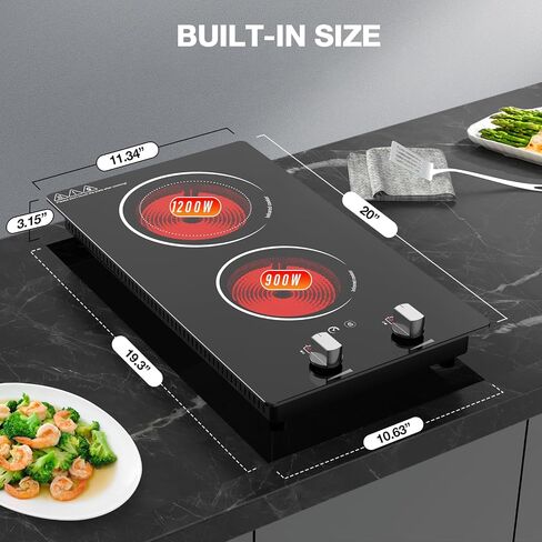 موقد فردي كهربائي Cooktop 1800W - موقد موقد كهربائي 110 فولت من الموقد المحمول مع LED Touch Control 10 مستوى الطاقة ، لوحة ساخنة مع قفل أمان الطفل ، وموقت وحماية من السخرية الزائدة in Kuwait