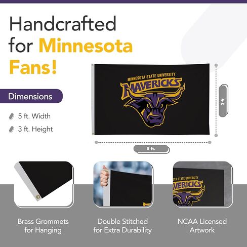 Minnesota State Mavericks College Sports Printed Flag - NCAA Licensed - Super Polyester Knit - School Banner (Black, Purple, Yellow) (2' x 3') in Saudi Arabia