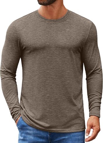 قميص Coofandy Men's Crew Neck T-Shirt طويل الأكمام غير الرسمية Tees Tees Soft Stretch Tee Basic Tee in Saudi Arabia