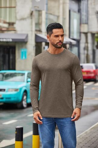 قميص Coofandy Men's Crew Neck T-Shirt طويل الأكمام غير الرسمية Tees Tees Soft Stretch Tee Basic Tee in Saudi Arabia