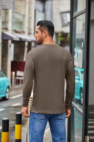 قميص Coofandy Men's Crew Neck T-Shirt طويل الأكمام غير الرسمية Tees Tees Soft Stretch Tee Basic Tee in Saudi Arabia