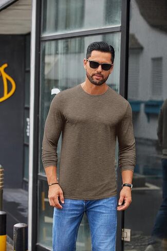 قميص Coofandy Men's Crew Neck T-Shirt طويل الأكمام غير الرسمية Tees Tees Soft Stretch Tee Basic Tee in Saudi Arabia