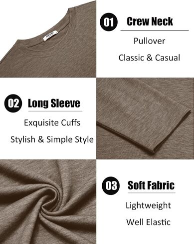 قميص Coofandy Men's Crew Neck T-Shirt طويل الأكمام غير الرسمية Tees Tees Soft Stretch Tee Basic Tee in Saudi Arabia