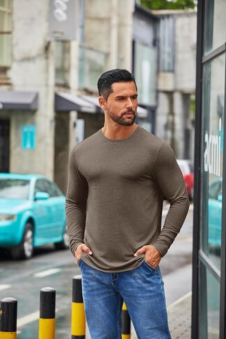 قميص Coofandy Men's Crew Neck T-Shirt طويل الأكمام غير الرسمية Tees Tees Soft Stretch Tee Basic Tee in Saudi Arabia