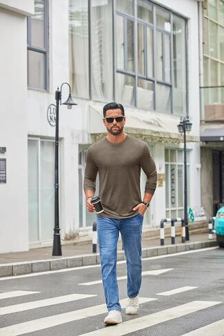 قميص Coofandy Men's Crew Neck T-Shirt طويل الأكمام غير الرسمية Tees Tees Soft Stretch Tee Basic Tee in Saudi Arabia