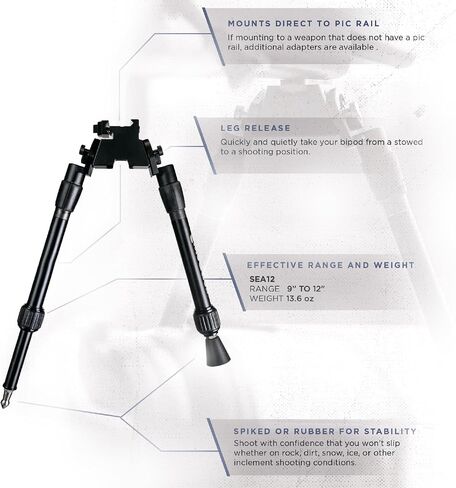 SWAGGER Shooter Series Rifle Bipods، متينة ومرنة وخفيفة الوزن لتثبيت الأرض للصيد وإطلاق النار Bipod Gun Rests، تركيب Picatinny - SFR10 وSEA12 in Kuwait