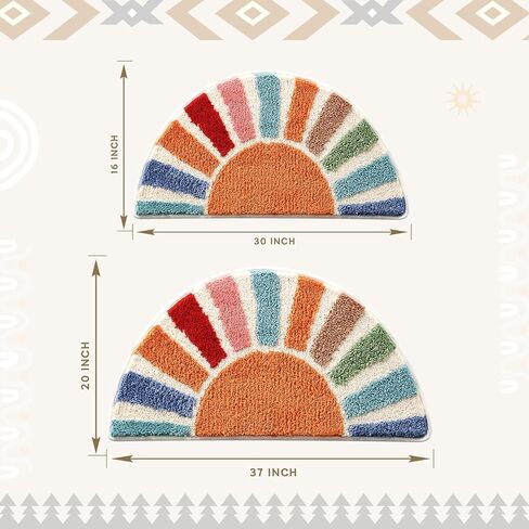 Boho Bathroom Rugs Cute Half Circle Bath Mat 16x30 Inch, Soft and Absorbent Tufted Bohemian Sun Bath Mat Non Slip Washable, Boho Bathroom Decor Rug Colorful Decorations in Kuwait