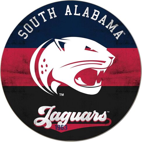 KH Sports Fan University of Southern Alabama Jaguars Multi-Color Retro Circle Sign, 20x20 Inches, Jaguars Decor; Display Your Team Spirit with This University of Southern Alabama Jaguars Wall Art in Saudi Arabia