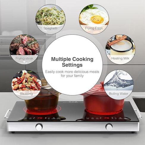 2 Burner Electric Cooktop - أعلى الموقد الكهربائي 12 بوصة مع قابس ، و 2100 واط شعلات كونترتوب وأعلى موقد مدمج ، و 9 مستويات من الطاقة ، والتحكم في المقبض ، وقفل سلامة الموقت والطفل ، وتحذير من الحرارة المتبقية in Kuwait