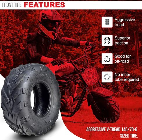 AlveyTech 145/70-6 V-Tread Tire for the Monster Moto/Mega Moto Classic (MM-B80) 80cc and Classic (MM-B105) 105cc Mini Bikes - Replacement Tubeless Tires for Mini Bike, Go-Kart, 4-Wheeler Quad ATV in Saudi Arabia