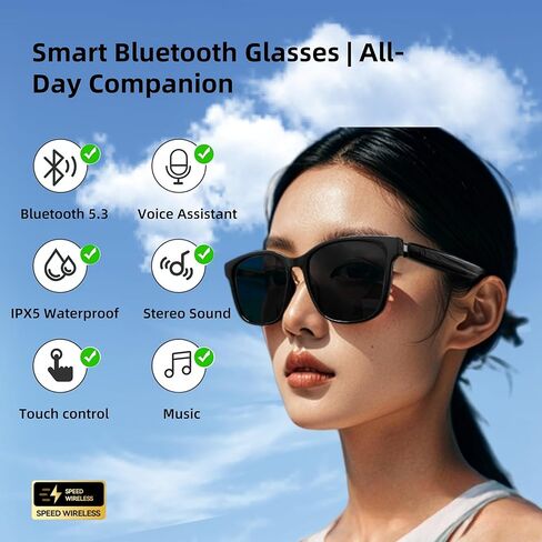 نظارات Bluetooth الذكية GS08 - نظارات حجب الضوء الأزرق مع مكبرات صوت مفتوحة ، عدسة واضحة للمكتب/الألعاب ، شحن خفيف ، شحن مغناطيسي ، شفاف in Kuwait