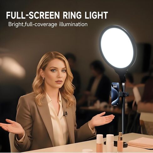 Ring Firm Tripod for iPhone ، 14 "Selfie Ring Light مع 63" حامل ثلاثي القوائم وحامل الهاتف ، وضوء LED احترافي لتسجيل الفيديو ، والتصوير الفوتوغرافي ، والمكياج ، والحلاقة ، و YouTube ، Tiktok in Kuwait