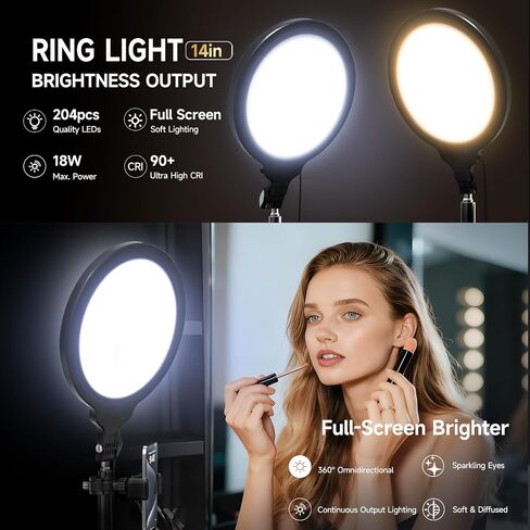 Ring Firm Tripod for iPhone ، 14 "Selfie Ring Light مع 63" حامل ثلاثي القوائم وحامل الهاتف ، وضوء LED احترافي لتسجيل الفيديو ، والتصوير الفوتوغرافي ، والمكياج ، والحلاقة ، و YouTube ، Tiktok in Kuwait