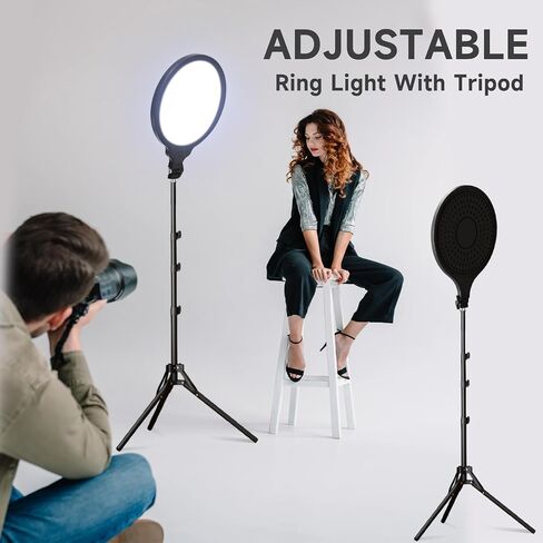 Ring Firm Tripod for iPhone ، 14 "Selfie Ring Light مع 63" حامل ثلاثي القوائم وحامل الهاتف ، وضوء LED احترافي لتسجيل الفيديو ، والتصوير الفوتوغرافي ، والمكياج ، والحلاقة ، و YouTube ، Tiktok in Kuwait