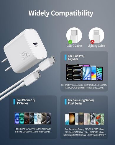 for iPhone 16/15 Pro Charger Fast Charging, 2-Pack 35W USB C Super Fast Wall Charger Block with 2Pack 10FT Long Type C Cable for iPhone 16/15 Pro Max/Plus/16e, iPad Pro/Air/Mini, MacBook Air in Saudi Arabia