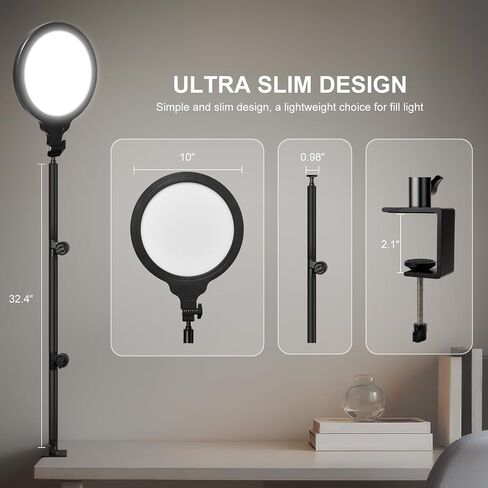 Ring Light For Treaming ، 10 '' 'LED LED Light Light for Desk مع ذراع قابلة للتعديل ، إضاءة مؤتمرات الفيديو لاجتماعات التكبير ، البث المباشر ، منشئ المحتوى ، Tiktok ، YouTube in Kuwait