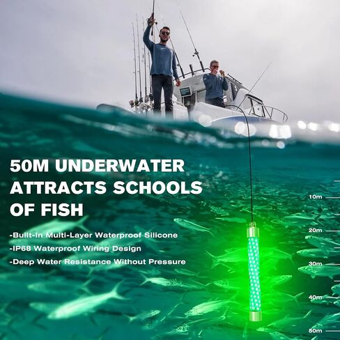 F3 110V & 12V Light Green Fishing Light 200W 20000lm ، أسماك قابلة للضايق تحت الماء تجذب الضوء لسلور Crappie Snook Bass Squid في الليل ، 5 ٪ ~ 100 ٪ باهت سطوع (حبل 33 قدم) in Kuwait
