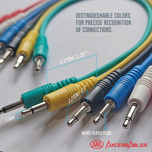 AxcessAbles 1/8 inch (3.5mm) TS to 1/8 inch (3.5mm) TS Unbalanced Mono Patch Cables | Modular Synth Cables | TS Aux Cords| Eurorack Audio Cables | 3.5mm TS Aux Cords 6 Pack (3ft) in Kuwait