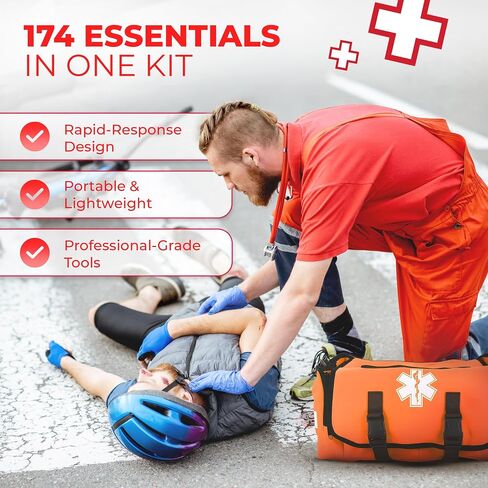 حقيبة الصدمات EMT مجهزة بالكامل - مجموعة طبية تكتيكية أول مستجيب مع Trouniquet ، أختام الصدر المتنفيت ، الشاش مرقئ ، مقصات ، ضمادات ومستلزمات التحكم في النزيف - الأحمر in Saudi Arabia