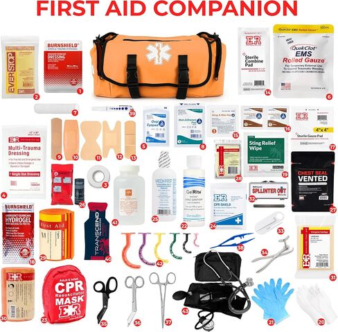 حقيبة الصدمات EMT مجهزة بالكامل - مجموعة طبية تكتيكية أول مستجيب مع Trouniquet ، أختام الصدر المتنفيت ، الشاش مرقئ ، مقصات ، ضمادات ومستلزمات التحكم في النزيف - الأحمر in Saudi Arabia