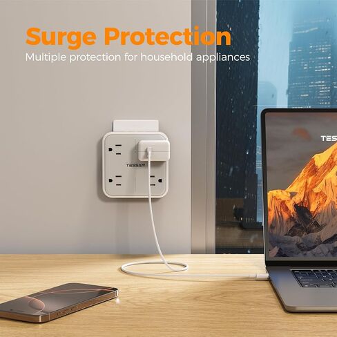 TESSAN Multi Plug Outlet Extender, Surge Protector Outlet 3 USB (1 USB C) | Wall Charger, Multiple Outlet Wall Plug, USB Outlet Splitter for Home, Bathroom, Office, Dorm Room Essentials, Gray in Kuwait