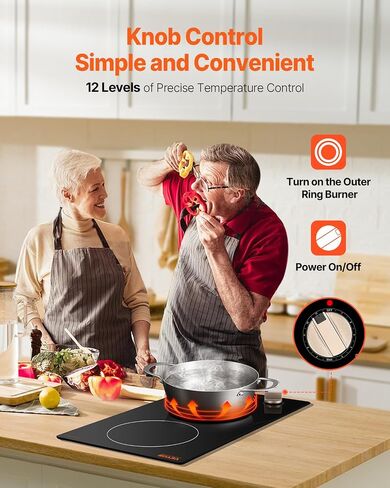 Vevor Induction Cooktop ، 1800 واط ، موقد كونترتوب كهربائي مع 9 إعدادات طاقة ، 2 موقد تحكم اللمس ، وموقد تحريض مدمج ، يشمل توقيت 99 دقيقة ، قفل أمان الطفل ، سطح زجاجي in Kuwait