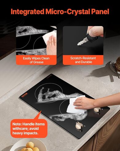 Vevor Induction Cooktop ، 1800 واط ، موقد كونترتوب كهربائي مع 9 إعدادات طاقة ، 2 موقد تحكم اللمس ، وموقد تحريض مدمج ، يشمل توقيت 99 دقيقة ، قفل أمان الطفل ، سطح زجاجي in Kuwait