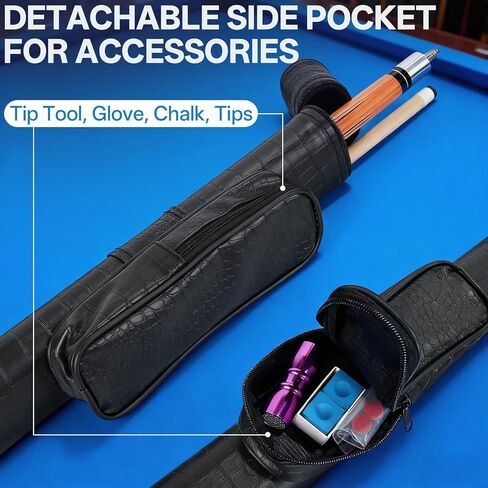 AKLOT 1×1 Pool Stick Case, Hard Billiard Pool Cue Cases for 1 Complete 2-Piece Cue (Holds 1 Butt, 1 Shaft), Faux Crocodile Leather Billiard Carrying Case/Bag with Detachable Pocket in Kuwait