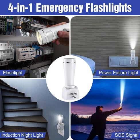 Enhon 4 in 1 LED Rechargeable Plug in Flashlights, 4 Pack LED Emergency Lights for Home Power Failure, Plug in Power Outage Light, Power Failure Light with Motion Detection (White) in Saudi Arabia