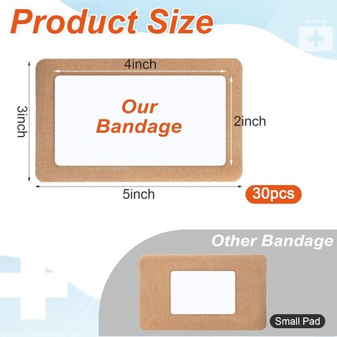 30 جهازًا إضافيًا ضمادات لاصقة كبيرة 6 "× 3" و 5 "× 3" ، ضمادة لاصقة كبيرة مع منصات غير لاصقة ، ضمادات كبيرة للنسيج لرعاية الجروح ، خالية من اللاتكس ، ملفوفة بشكل فردي (5*3in+6*3in) in Kuwait