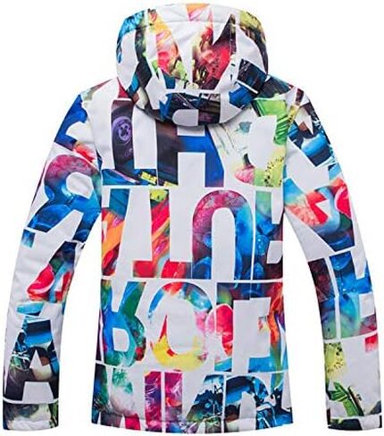 Colorful Ski Jacket With Hood, Winter Sports Snowboard Coat, Multi-Color Abstract Print Design, Waterproof Outerwear in Saudi Arabia