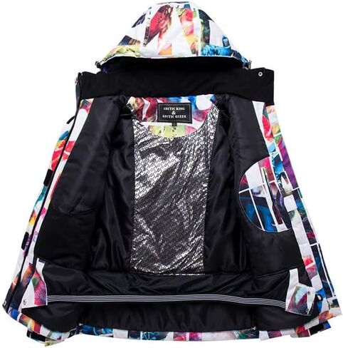 Colorful Ski Jacket With Hood, Winter Sports Snowboard Coat, Multi-Color Abstract Print Design, Waterproof Outerwear in Saudi Arabia