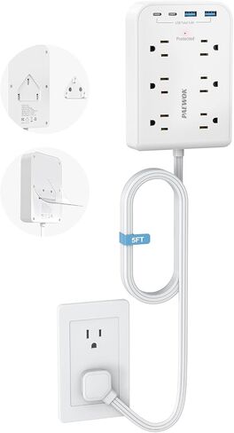 Short Power Strip 2FT - Flat Wall Extension Cord with 4AC Outlet and 3 USB Ports(1 Type C), Multi Plug Outlet Extender Small Surge Protector for Home Office Dorm, White in Saudi Arabia