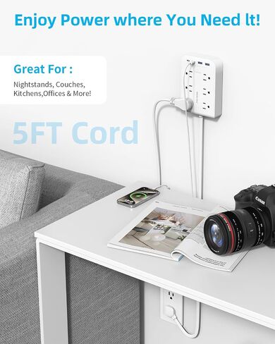 Short Power Strip 2FT - Flat Wall Extension Cord with 4AC Outlet and 3 USB Ports(1 Type C), Multi Plug Outlet Extender Small Surge Protector for Home Office Dorm, White in Saudi Arabia