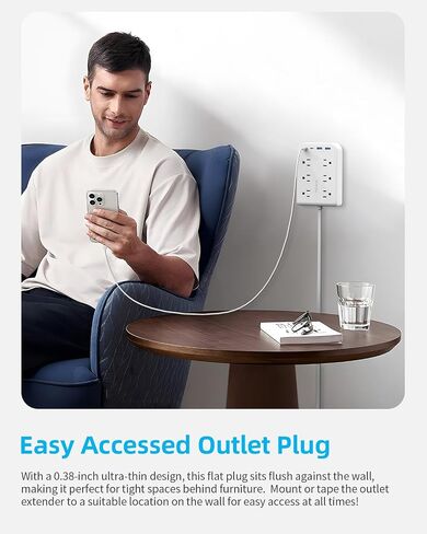 Short Power Strip 2FT - Flat Wall Extension Cord with 4AC Outlet and 3 USB Ports(1 Type C), Multi Plug Outlet Extender Small Surge Protector for Home Office Dorm, White in Saudi Arabia