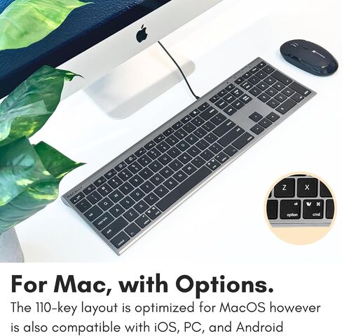 Macally USB C Keyboard (Upgraded) - Dual USB A + C Plug - Wired Keyboard for Mac - Ultra Slim, 20 Shortcuts, 110 Scissor Keys - for MacBook Pro/Air, Mac mini, iMac, iPad - Silver in Saudi Arabia
