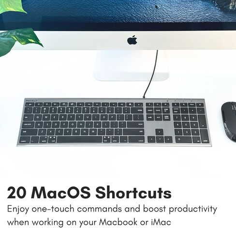 Macally USB C Keyboard (Upgraded) - Dual USB A + C Plug - Wired Keyboard for Mac - Ultra Slim, 20 Shortcuts, 110 Scissor Keys - for MacBook Pro/Air, Mac mini, iMac, iPad - Silver in Saudi Arabia