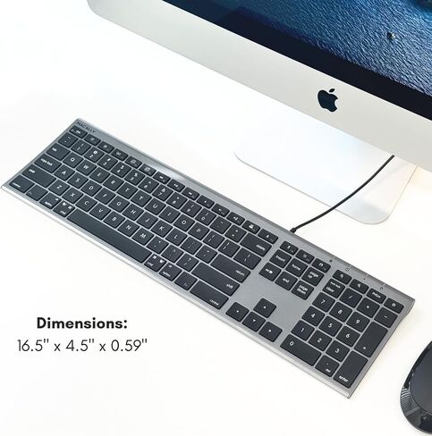 Macally USB C Keyboard (Upgraded) - Dual USB A + C Plug - Wired Keyboard for Mac - Ultra Slim, 20 Shortcuts, 110 Scissor Keys - for MacBook Pro/Air, Mac mini, iMac, iPad - Silver in Saudi Arabia