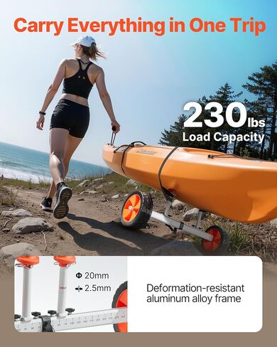VEVOR Kayak Cart, 230 lbs Load Capacity, Canoe Cart Dolly with 10-inch Solid PU Tires & Kickstand, Assembles & Disassembles Within Seconds, Paddle Board Trolley for Kayaks, Canoes, Paddleboards in Saudi Arabia