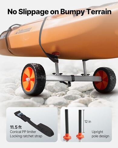 VEVOR Kayak Cart, 230 lbs Load Capacity, Canoe Cart Dolly with 10-inch Solid PU Tires & Kickstand, Assembles & Disassembles Within Seconds, Paddle Board Trolley for Kayaks, Canoes, Paddleboards in Saudi Arabia