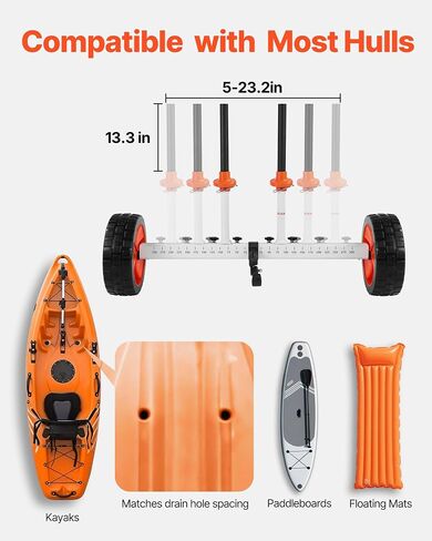 VEVOR Kayak Cart, 230 lbs Load Capacity, Canoe Cart Dolly with 10-inch Solid PU Tires & Kickstand, Assembles & Disassembles Within Seconds, Paddle Board Trolley for Kayaks, Canoes, Paddleboards in Saudi Arabia