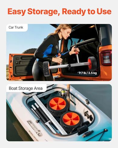 VEVOR Kayak Cart, 230 lbs Load Capacity, Canoe Cart Dolly with 10-inch Solid PU Tires & Kickstand, Assembles & Disassembles Within Seconds, Paddle Board Trolley for Kayaks, Canoes, Paddleboards in Saudi Arabia