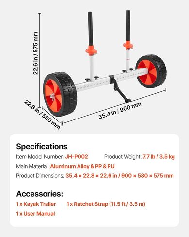 VEVOR Kayak Cart, 230 lbs Load Capacity, Canoe Cart Dolly with 10-inch Solid PU Tires & Kickstand, Assembles & Disassembles Within Seconds, Paddle Board Trolley for Kayaks, Canoes, Paddleboards in Saudi Arabia